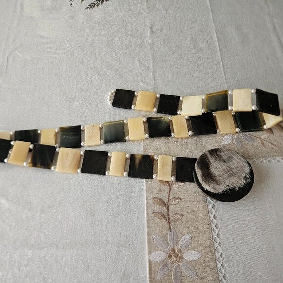 Vintage BoHo Panel Link Brown Horn Belt main image 8